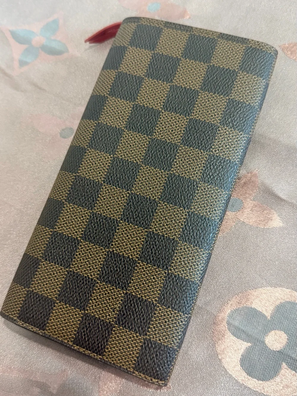 Louis Vuitton Brown & Black Damier Ebene Wallet with Red Snap